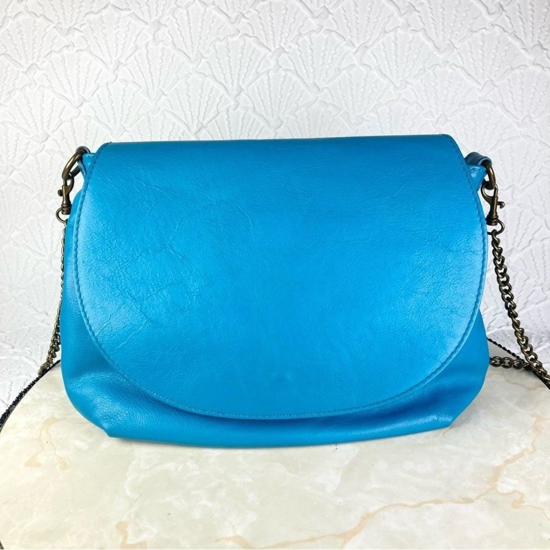 Valentina Fiore Leather Crossbody Bag Womens Os Turquoise Blue Purse Saddlebag